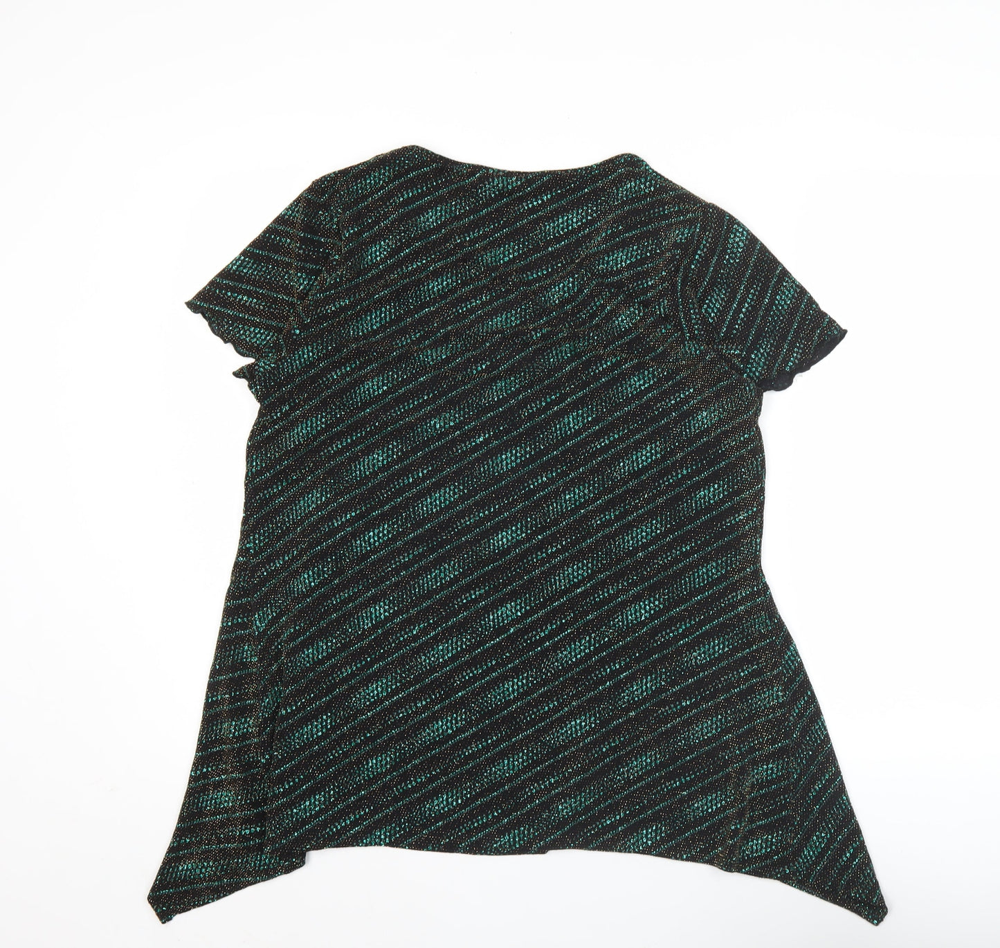 Julipa Women’s Black Green Glitter Tunic Top Size 14 Short Sleeve