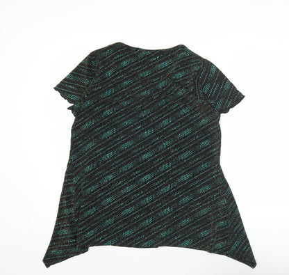 Julipa Women’s Black Green Glitter Tunic Top Size 14 Short Sleeve