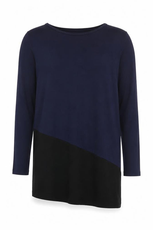 Front view of Long Tall Sally Women’s Blue Black Tall Shift Dress, size M, Knee Length