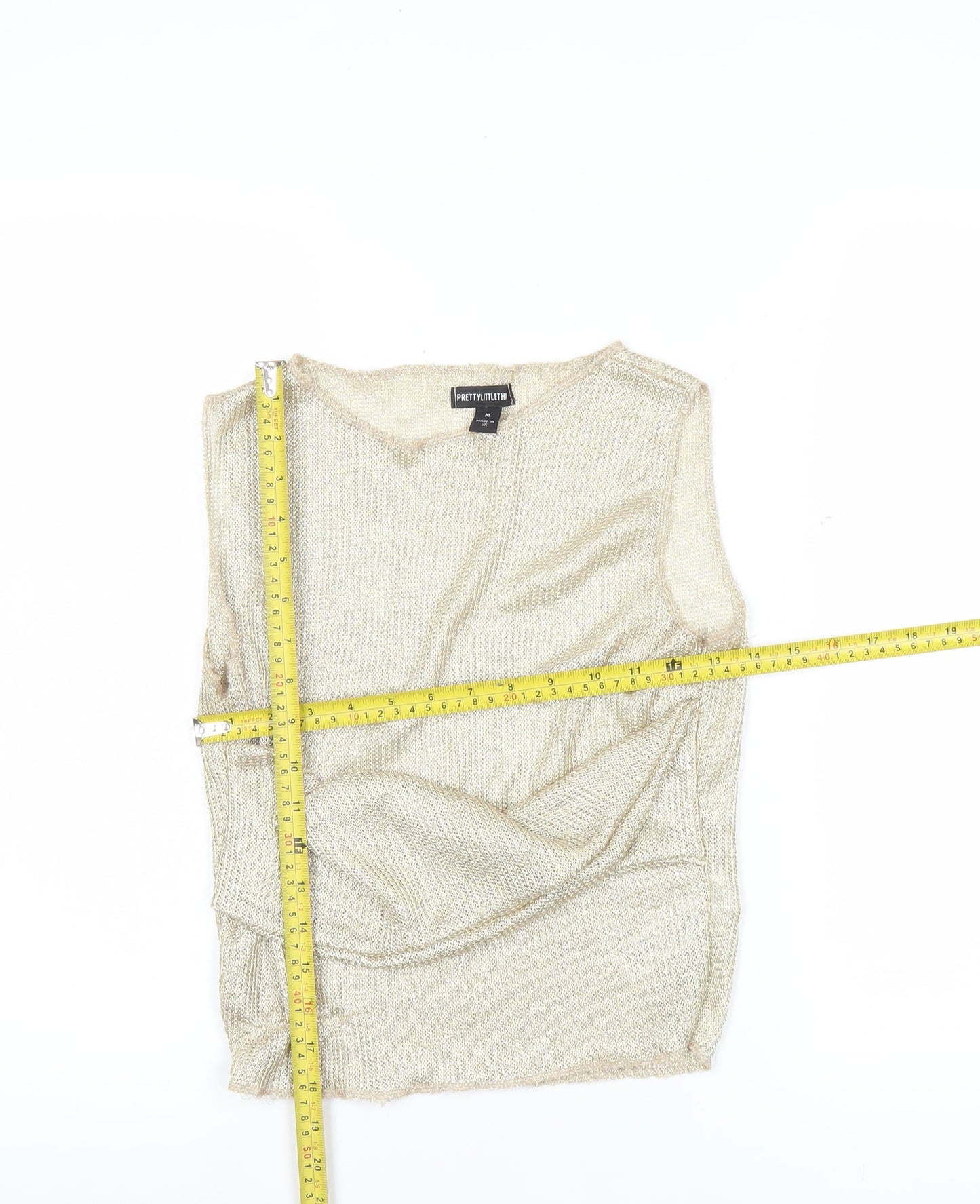 PrettyLittleThing Women’s Gold Metallic Knit Tank Top Size M