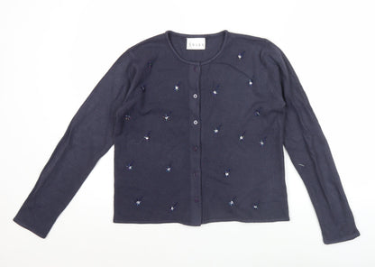 Award Womens Blue Beaded Cardigan M Long Sleeve Knitwear