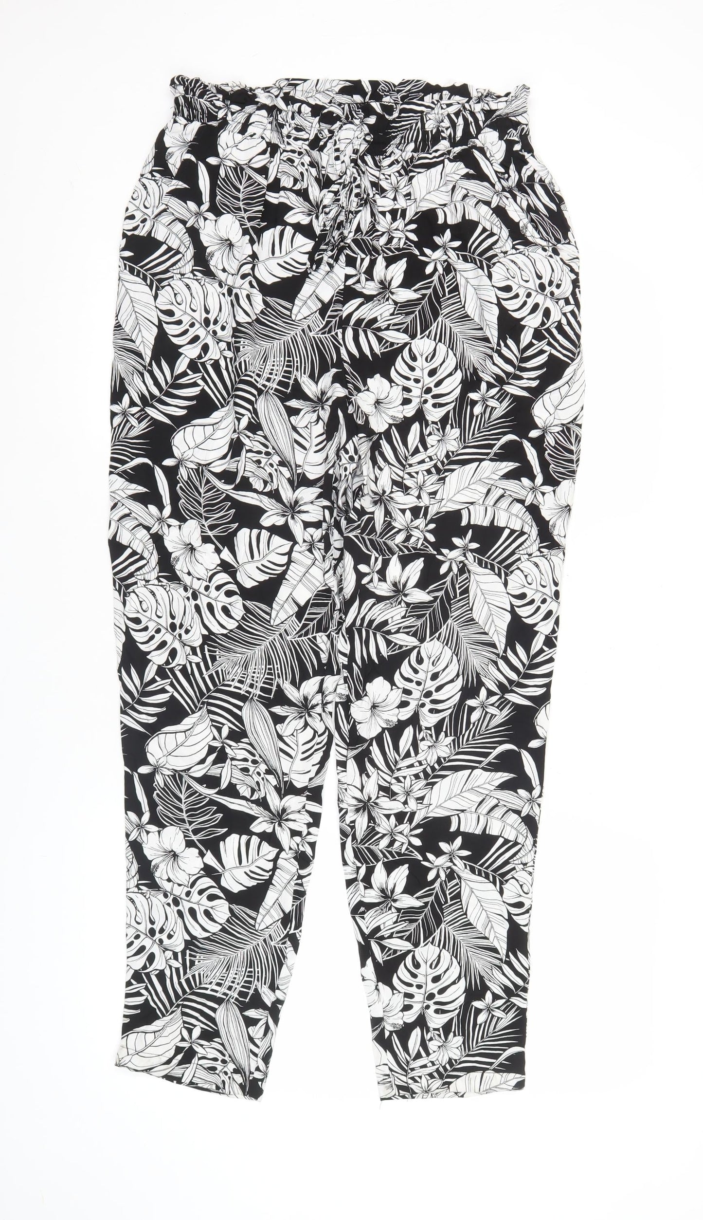 New Look Women’s Black Floral Tropical Viscose Jogger Trousers Size 12