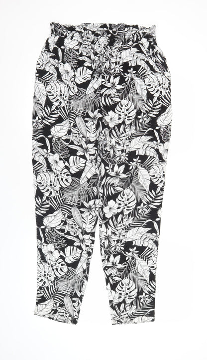 New Look Women’s Black Floral Tropical Viscose Jogger Trousers Size 12