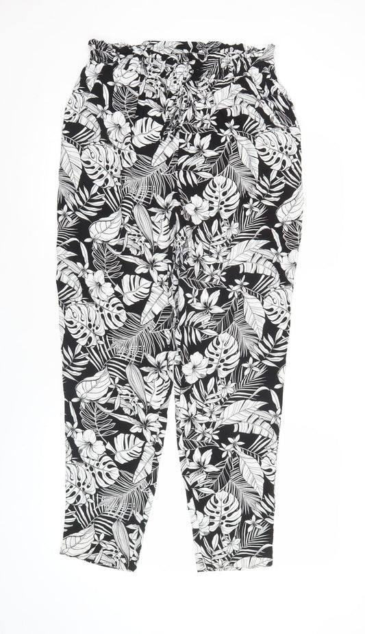 New Look Women’s Black Floral Tropical Viscose Jogger Trousers Size 12