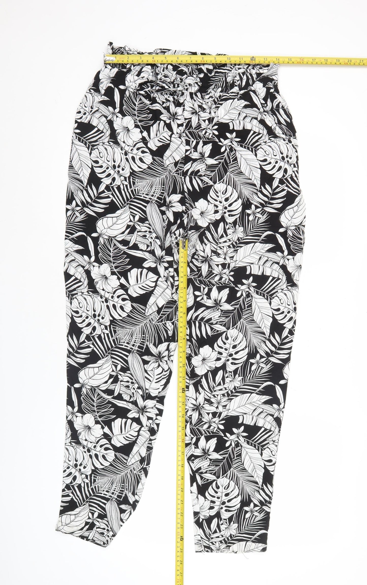 New Look Women’s Black Floral Tropical Viscose Jogger Trousers Size 12