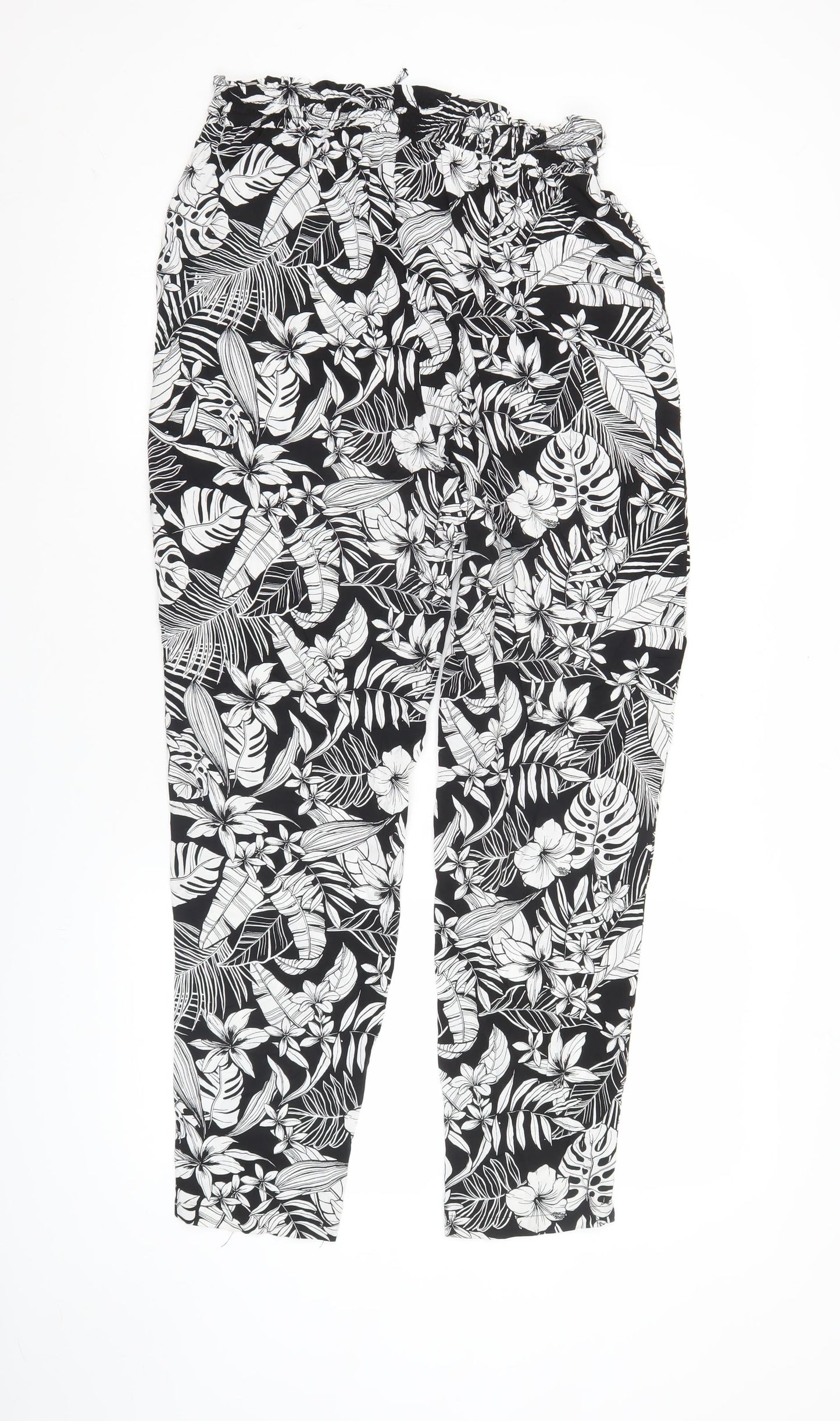 New Look Women’s Black Floral Tropical Viscose Jogger Trousers Size 12