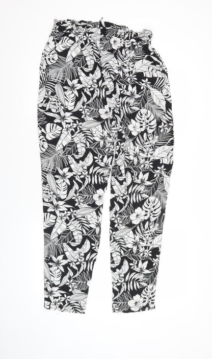 New Look Women’s Black Floral Tropical Viscose Jogger Trousers Size 12