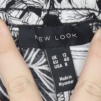 New Look Women’s Black Floral Tropical Viscose Jogger Trousers Size 12