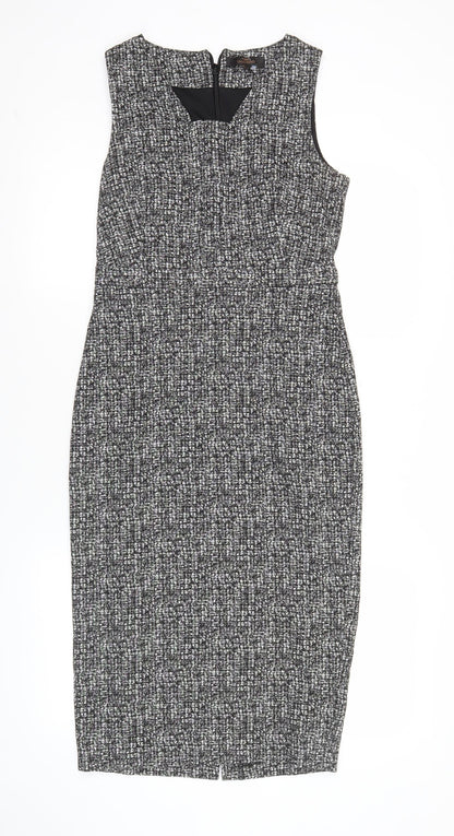 Next Women Grey Black Check Sheath Dress Size 8 Sleeveless Workwear