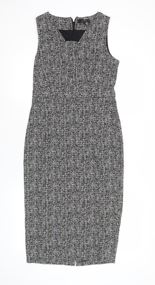 Next Women Grey Black Check Sheath Dress Size 8 Sleeveless Workwear