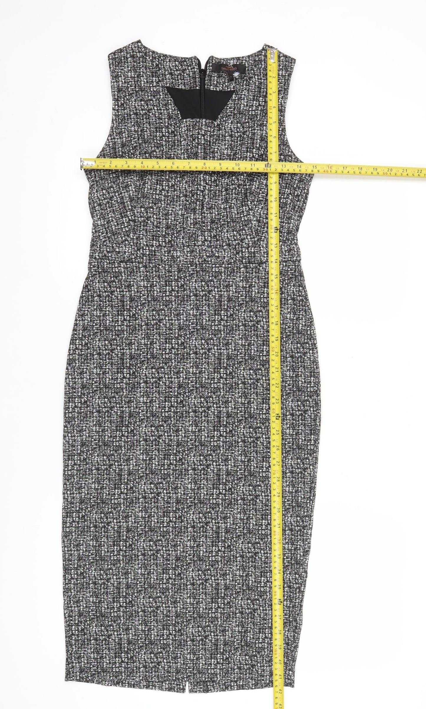 Next Women Grey Black Check Sheath Dress Size 8 Sleeveless Workwear