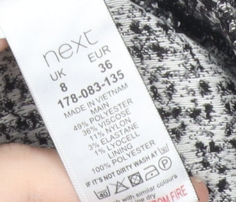 Next Women Grey Black Check Sheath Dress Size 8 Sleeveless Workwear