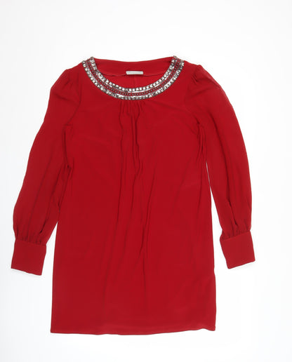 Wallis Women Red Shift Dress Size 14 Party Cocktail Beaded