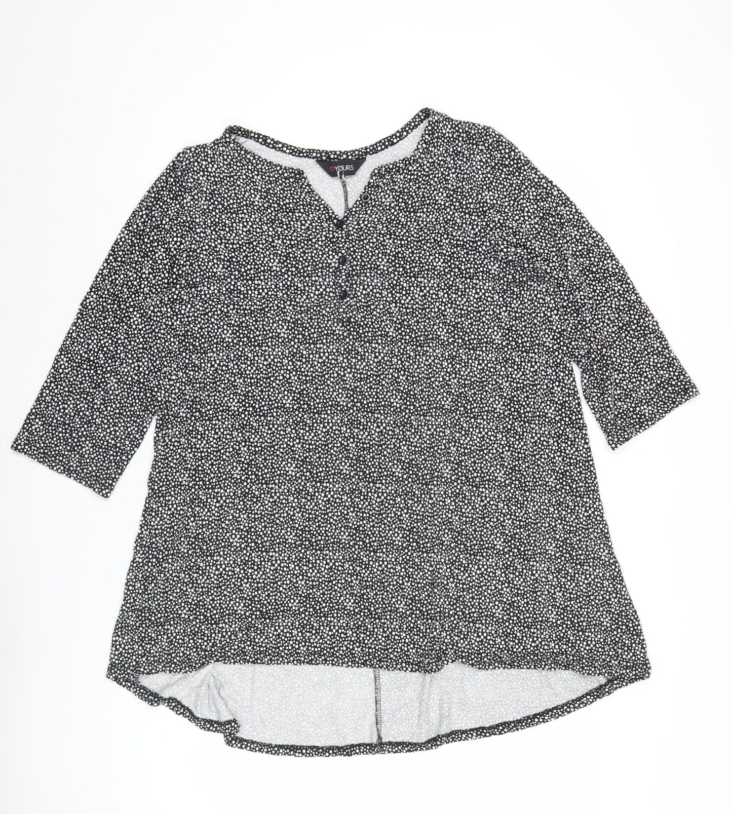Yours Womens Black Polka Dot Tunic Blouse UK 16 3/4 Sleeve Scoop Neck