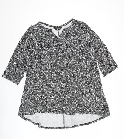 Yours Womens Black Polka Dot Tunic Blouse UK 16 3/4 Sleeve Scoop Neck