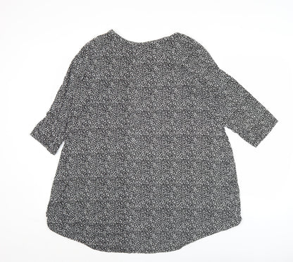 Yours Womens Black Polka Dot Tunic Blouse UK 16 3/4 Sleeve Scoop Neck