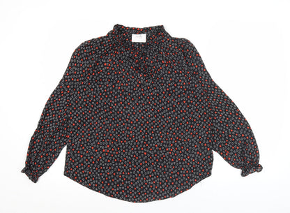 Wallis Women’s Black Heart Print Petite Blouse UK 8 High Neck Long Sleeve