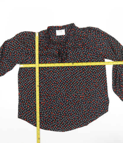 Wallis Women’s Black Heart Print Petite Blouse UK 8 High Neck Long Sleeve