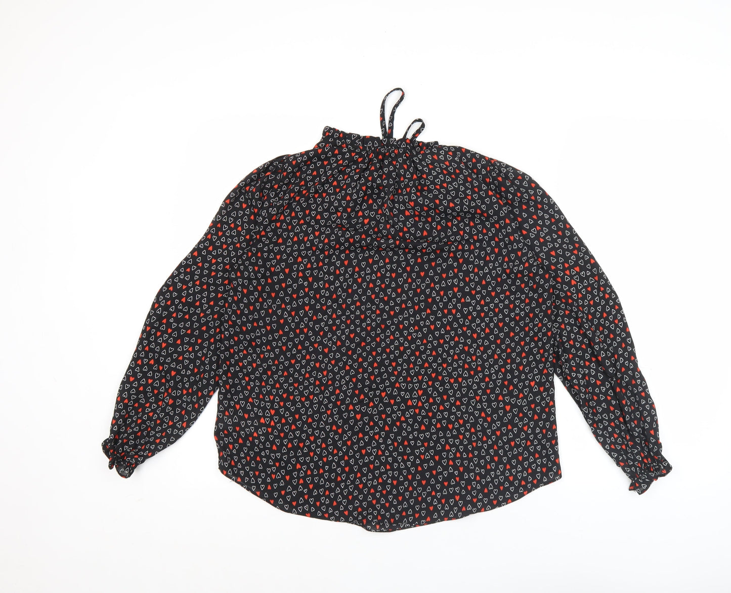 Wallis Women’s Black Heart Print Petite Blouse UK 8 High Neck Long Sleeve