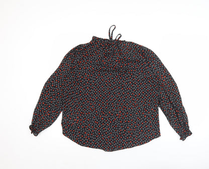 Wallis Women’s Black Heart Print Petite Blouse UK 8 High Neck Long Sleeve