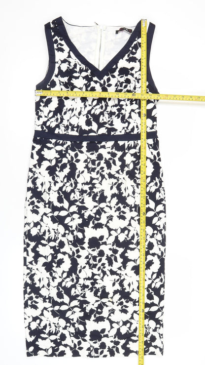 Tu Women’s Blue White Floral Sheath Dress Size 14 V-Neck Sleeveless