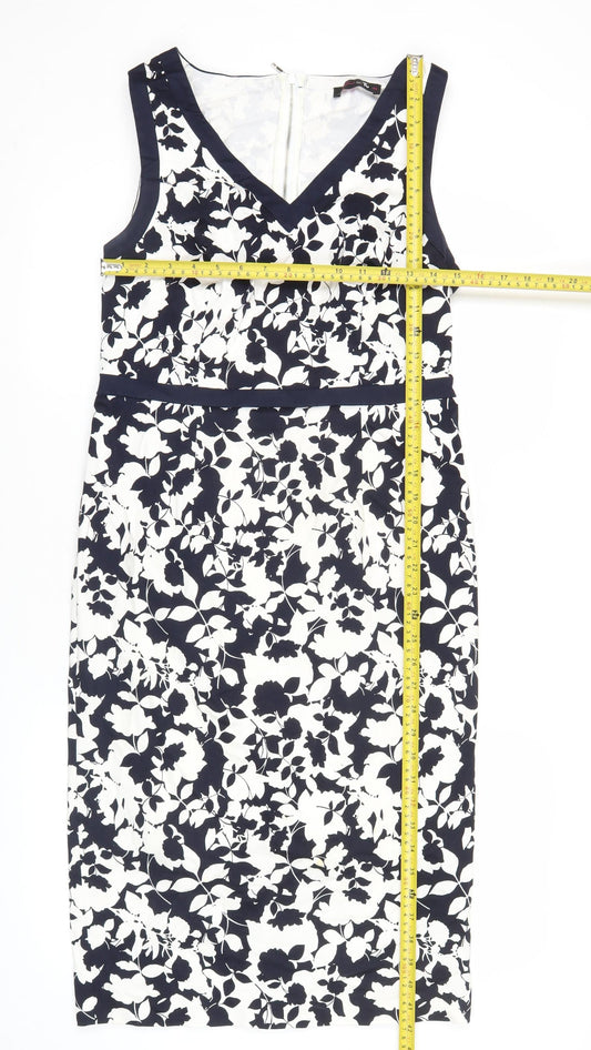 Tu Women’s Blue White Floral Sheath Dress Size 14 V-Neck Sleeveless