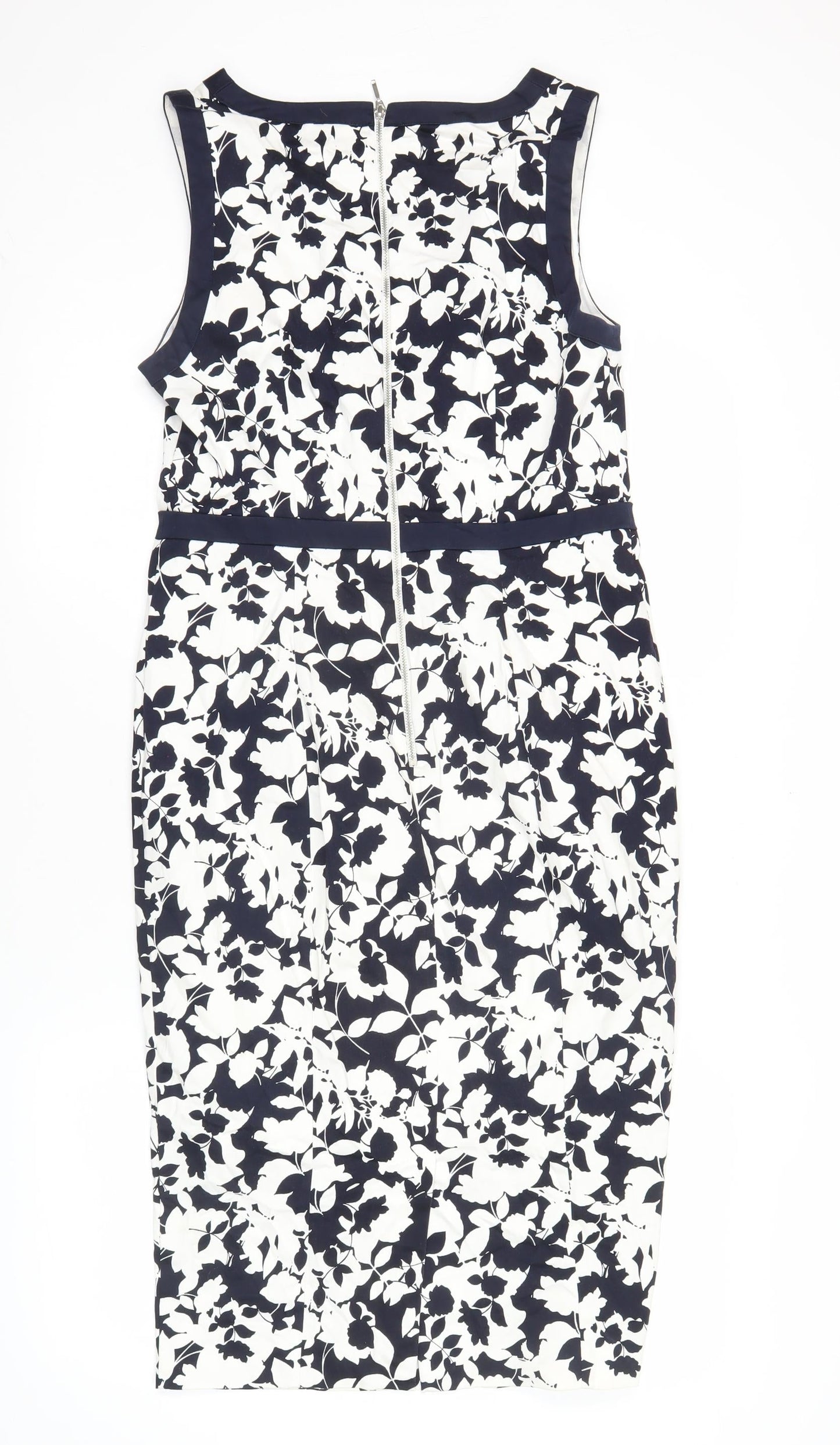 Tu Women’s Blue White Floral Sheath Dress Size 14 V-Neck Sleeveless