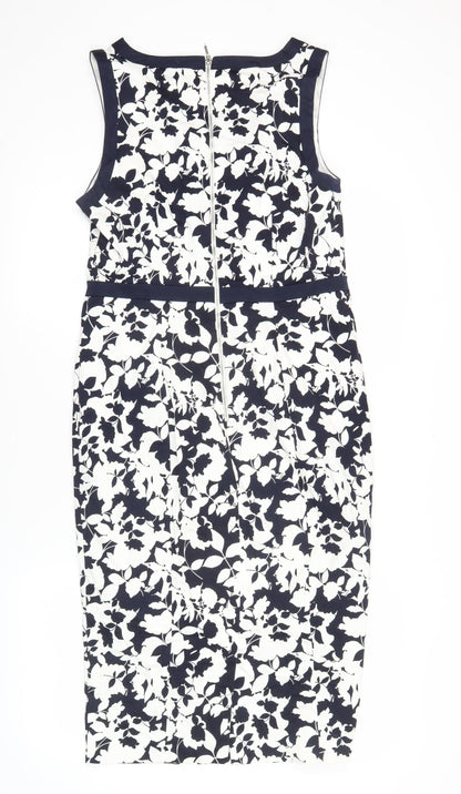 Tu Women’s Blue White Floral Sheath Dress Size 14 V-Neck Sleeveless