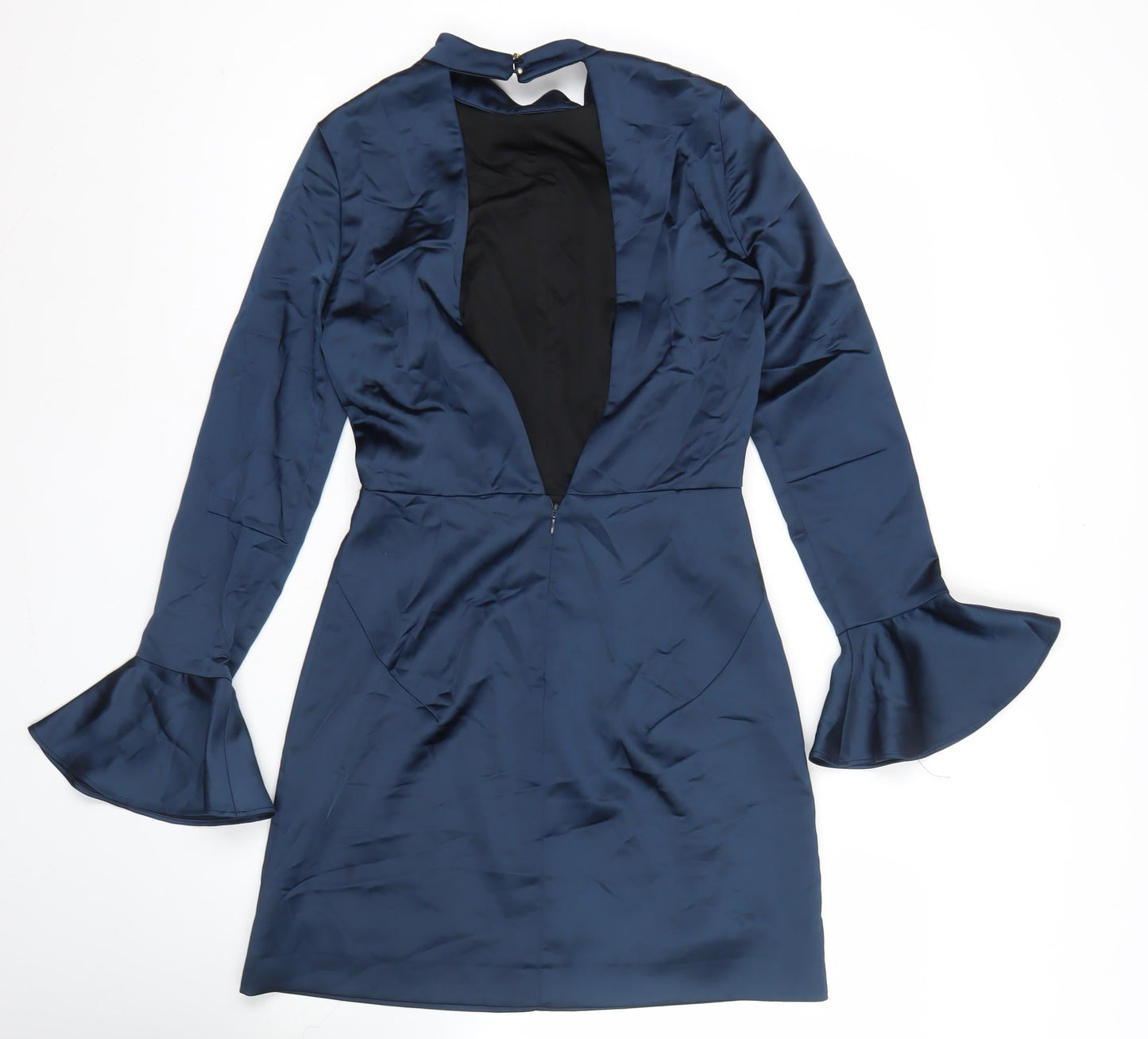 Zara Women’s Blue Satin Sheath Dress XS Long Sleeve High Neck