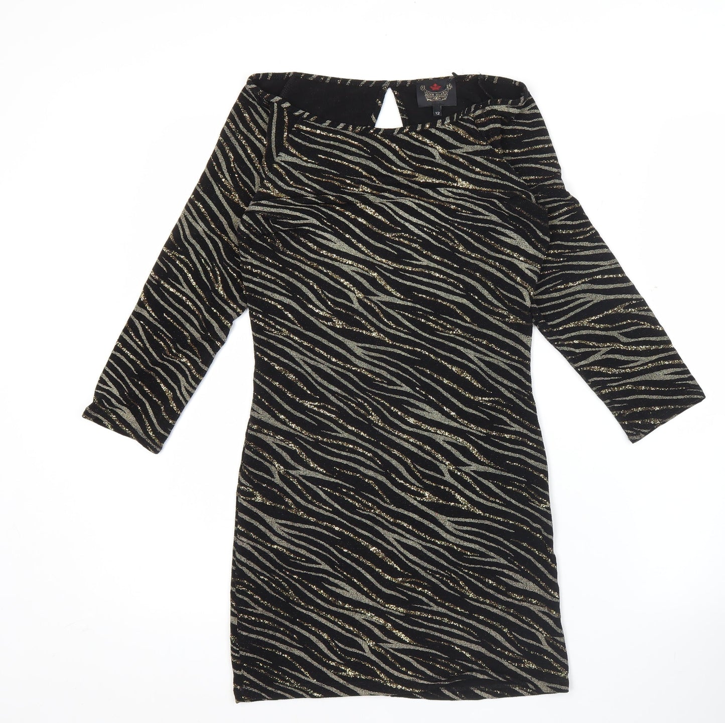 River Island Women’s Black Animal Print Bodycon Dress UK 12