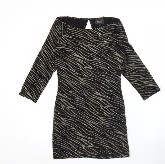 River Island Women’s Black Animal Print Bodycon Dress UK 12