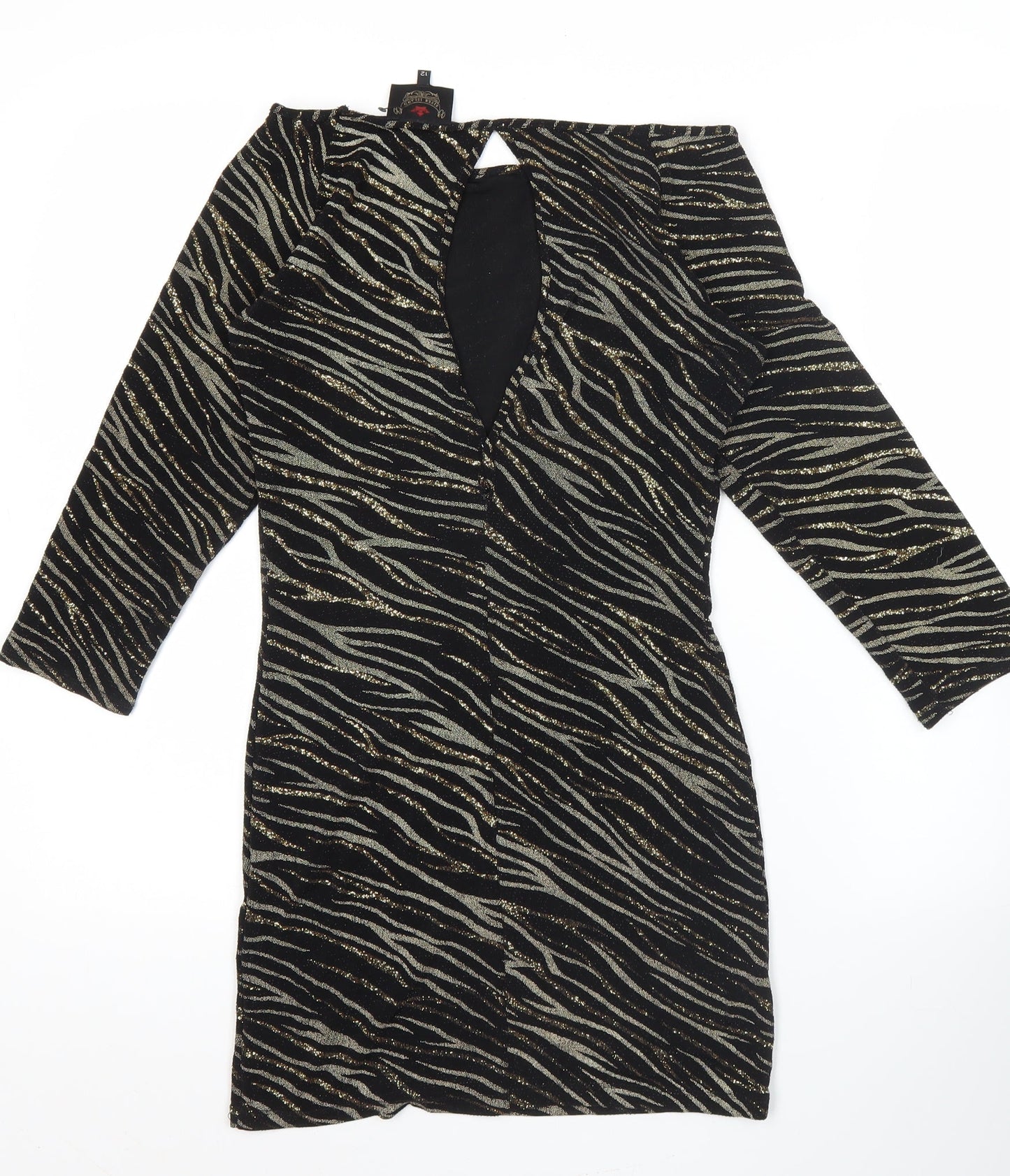 River Island Women’s Black Animal Print Bodycon Dress UK 12