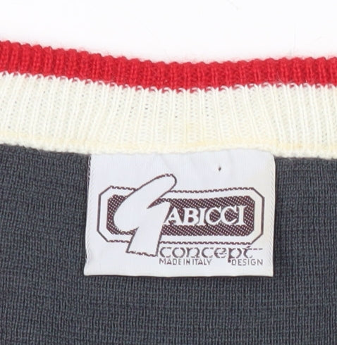 Gabicci Mens Grey Red White Geometric V-Neck Jumper Size M