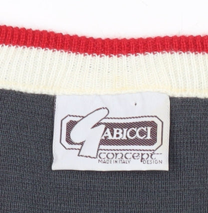 Gabicci Mens Grey Red White Geometric V-Neck Jumper Size M