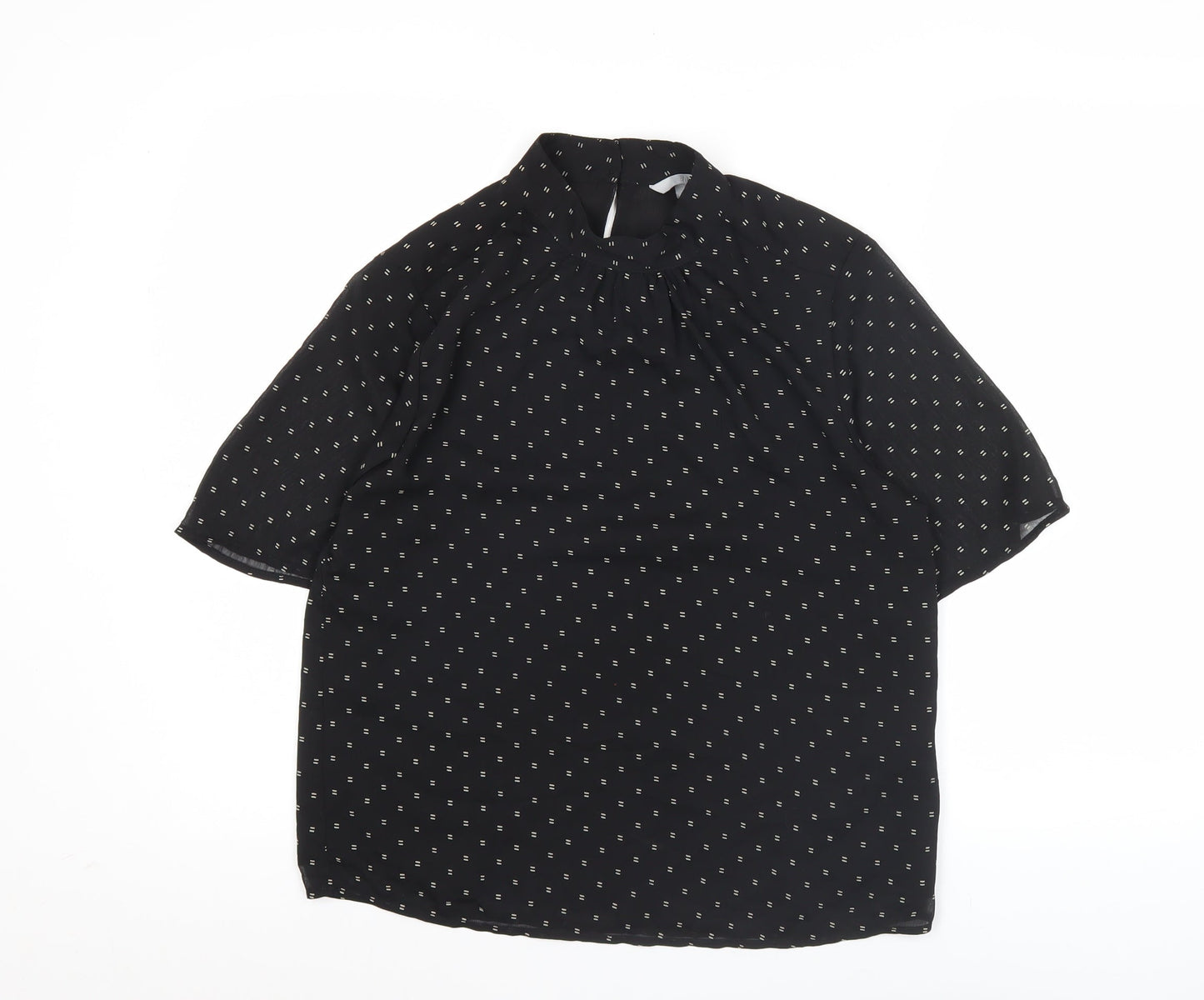 H&M Women’s Black High Neck Tunic Blouse Size 8 Short Sleeve