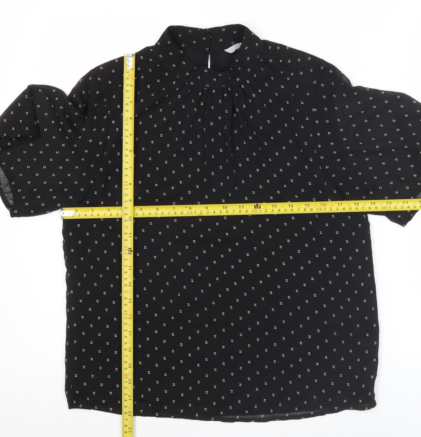 H&M Women’s Black High Neck Tunic Blouse Size 8 Short Sleeve