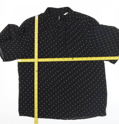 H&M Women’s Black High Neck Tunic Blouse Size 8 Short Sleeve