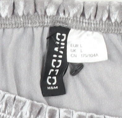 H&M Women Grey Velvet Bodycon Puff Sleeve Short Dress L