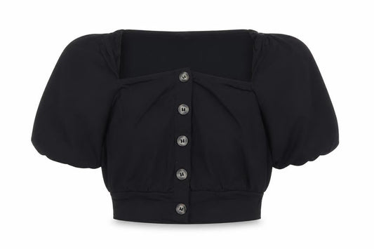 French Connection Womens Black Size 8 Cropped Puff Sleeve Blouse
