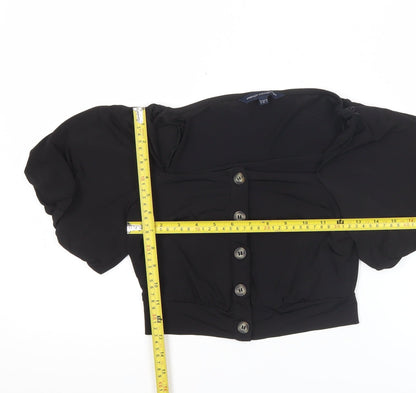 French Connection Womens Black Size 8 Cropped Puff Sleeve Blouse