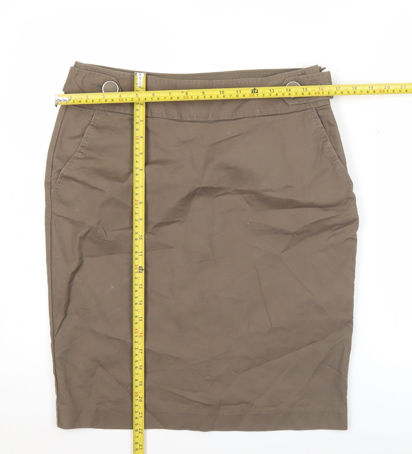 Marks and Spencer Womens Brown Pencil Skirt Size 12 Cotton Blend