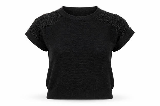 Dorothy Perkins Women’s Black Lace Shoulder Knit Blouse Size 8