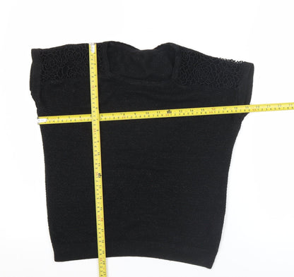 Dorothy Perkins Women’s Black Lace Shoulder Knit Blouse Size 8