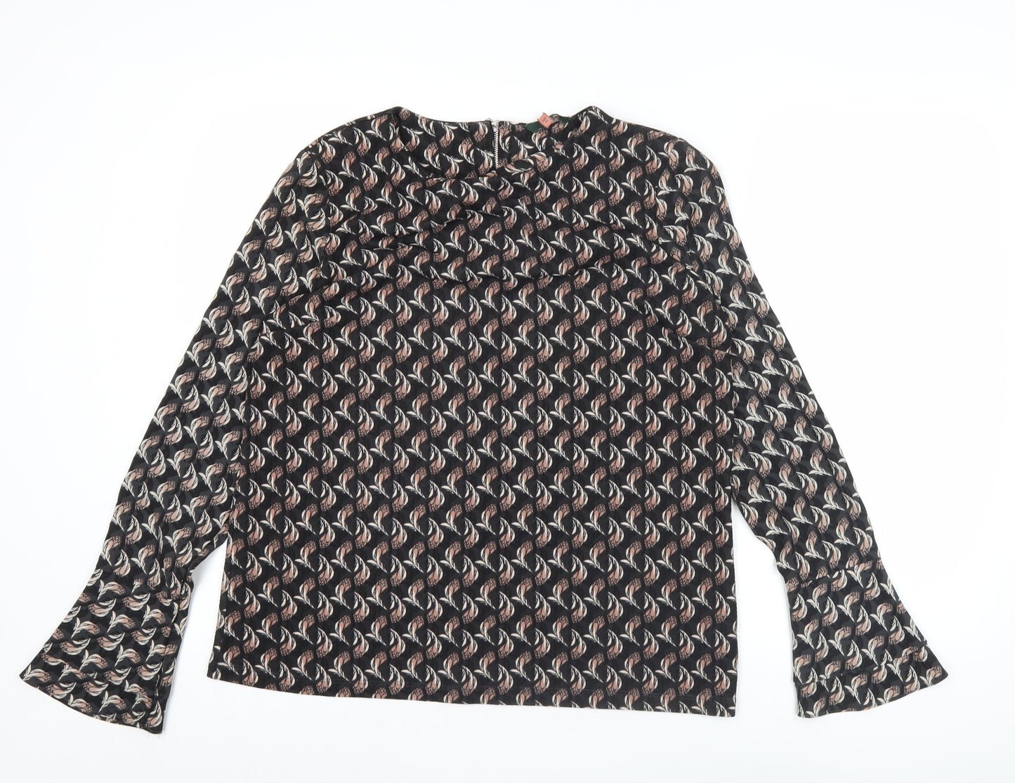 Next Womens Black Geometric Blouse Size 14 Long Sleeve Tunic