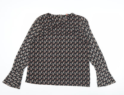 Next Womens Black Geometric Blouse Size 14 Long Sleeve Tunic