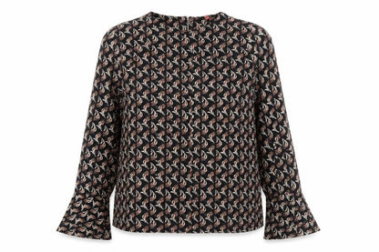 Next Womens Black Geometric Blouse Size 14 Long Sleeve Tunic