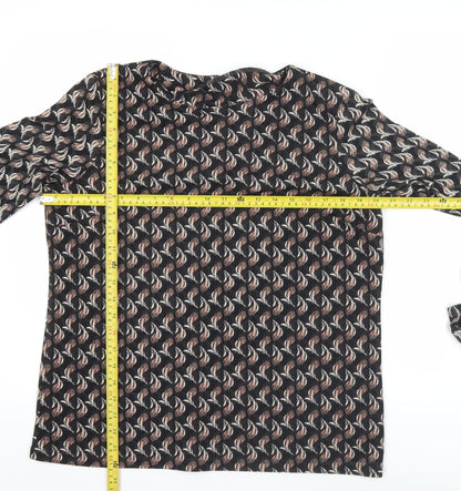 Next Womens Black Geometric Blouse Size 14 Long Sleeve Tunic