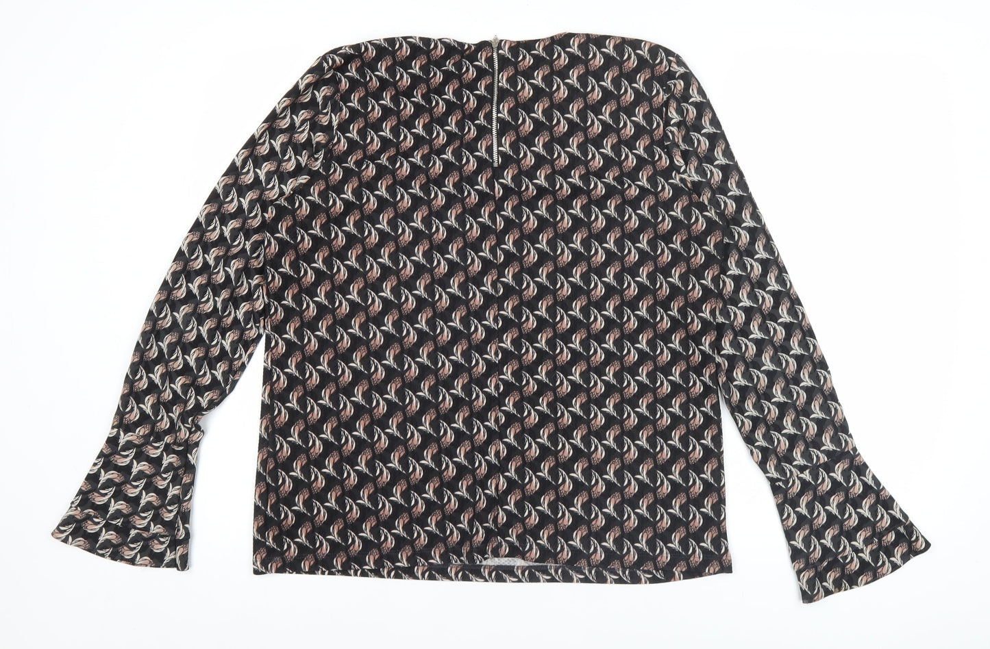 Next Womens Black Geometric Blouse Size 14 Long Sleeve Tunic