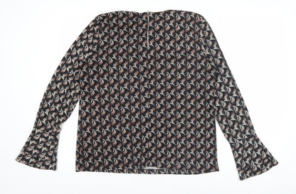 Next Womens Black Geometric Blouse Size 14 Long Sleeve Tunic