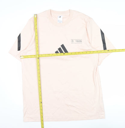 Adidas Men's Pink Cotton Sports Logo T-Shirt Size L